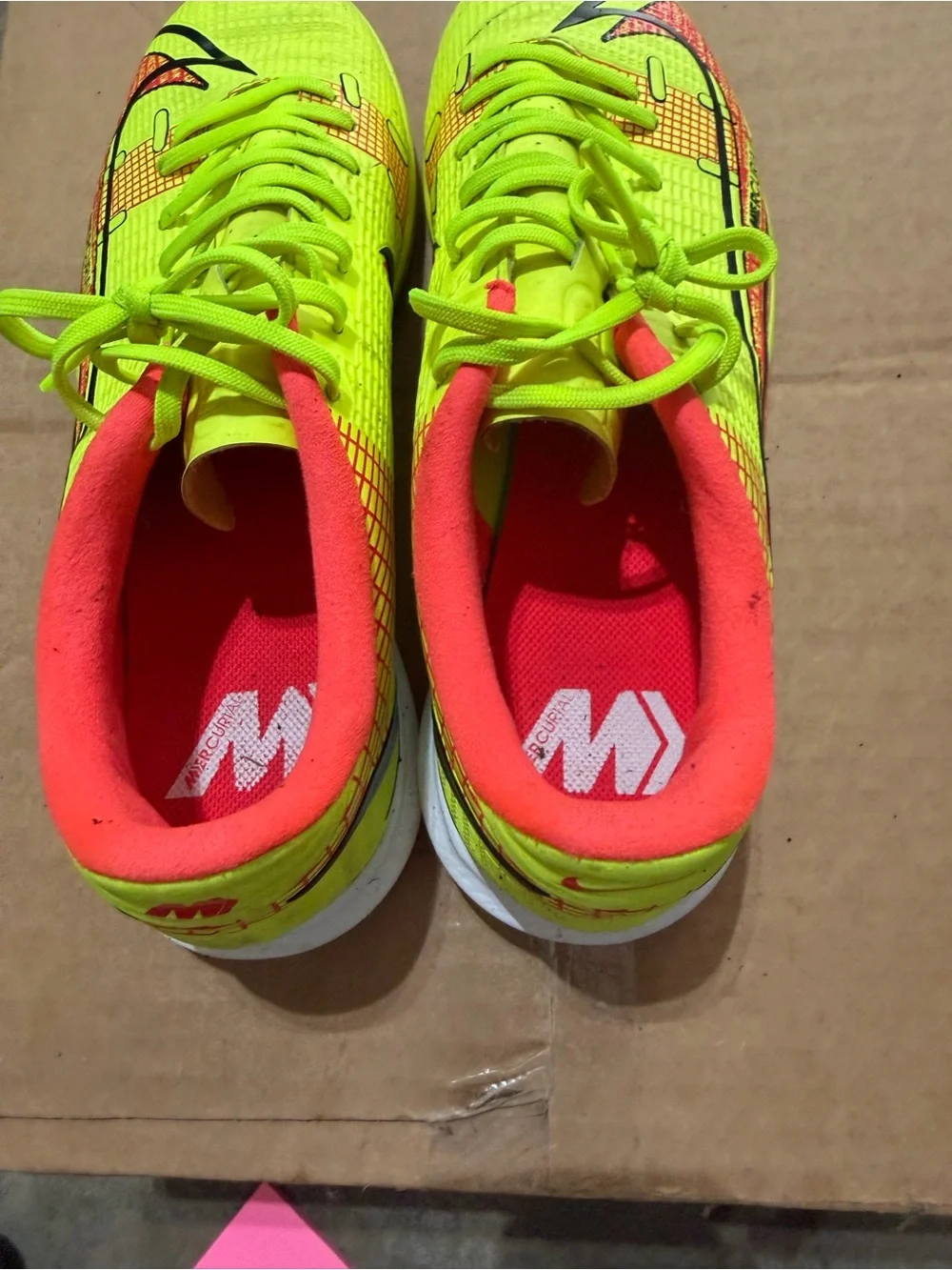 Nike Bright Yellow Indoor Soccer Shoes with Coral Pink Lining